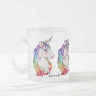 VattenfärgUnicorn med regnbågehår Frostad Glasmugg