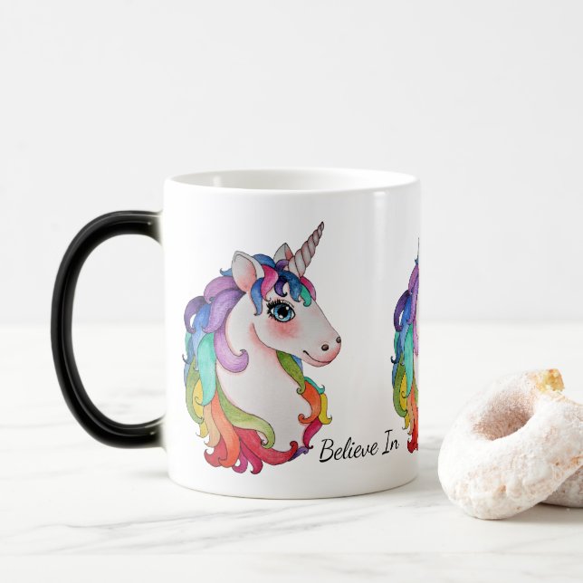 VattenfärgUnicorn med regnbågehår Magisk Mugg (Med munk)