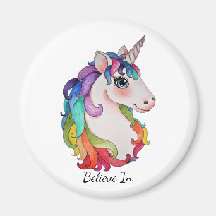 VattenfärgUnicorn med regnbågehår Magnet