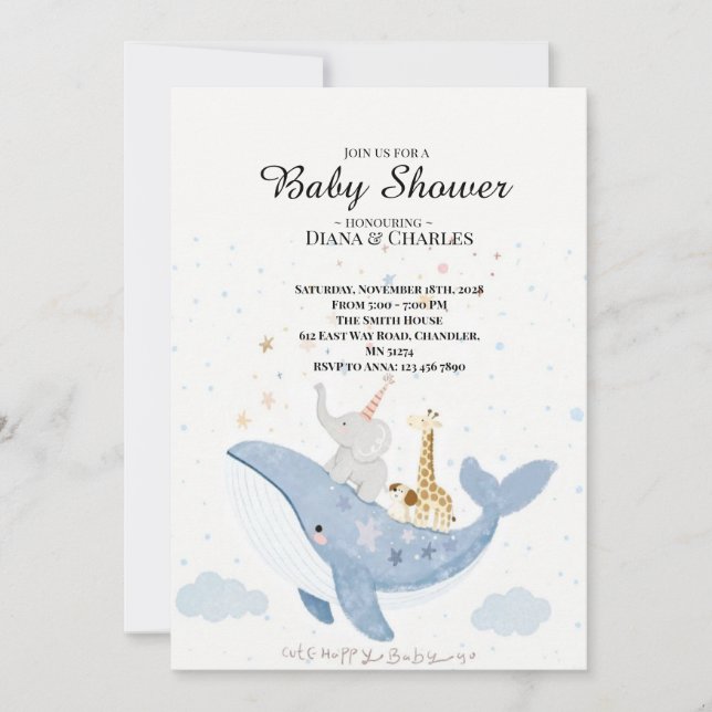 Vattenfärgval Babyshower-inbjudan  Inbjudningar (Framsida)