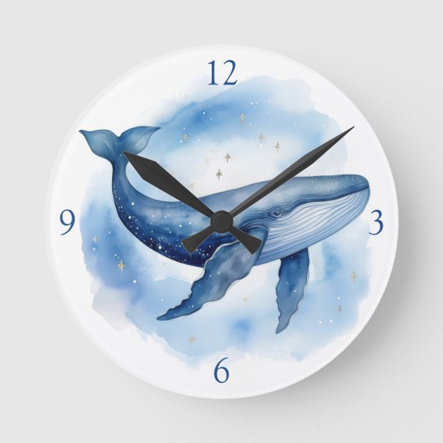 Vattenfärgval Celestial Whale Rund Klocka (Framsida)