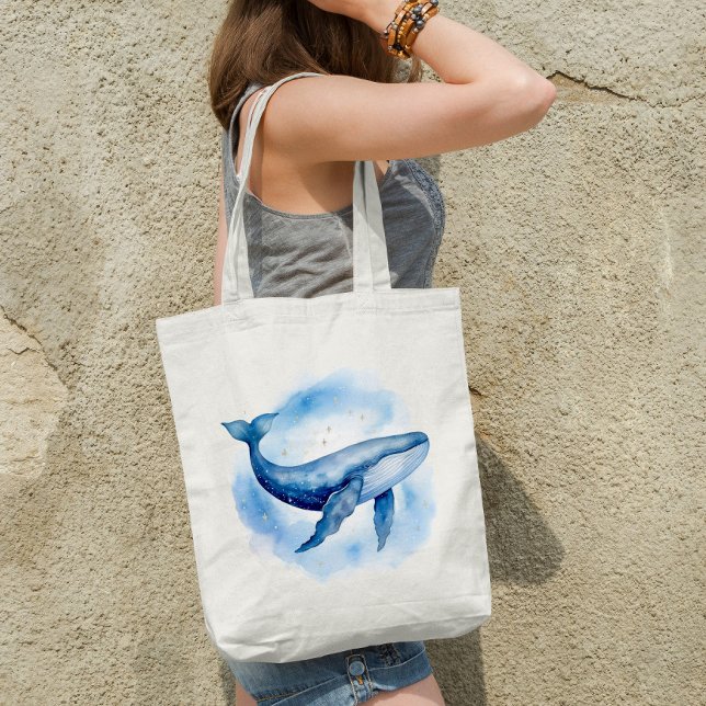 Vattenfärgval Celestial Whale Tygkasse (Skapare uppladdad)