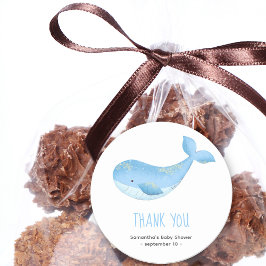 Vattenfärgval - tack för babyduschen runt klistermärke