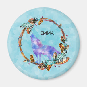 Vattenfärgvarg med en anpassningsbar för Boho Magnet