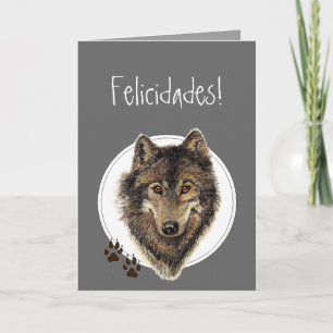 Vattenfärgvargen spårar Felicidades! Födelsedag Kort