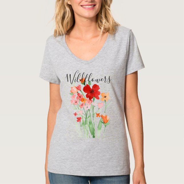 Vattenfärgvildblommar på T-tröja T Shirt (Framsida)