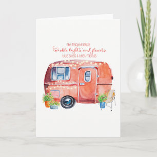 Vattenfärgvintagecampare och citationstecken kort