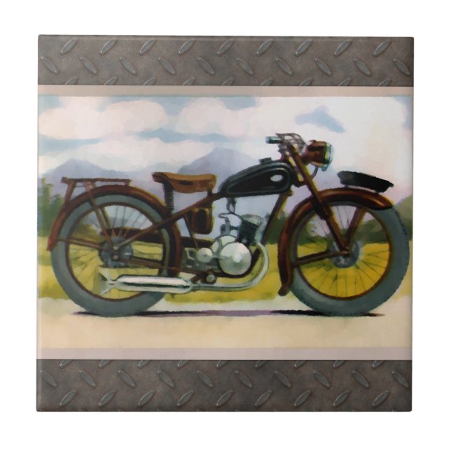Vattenfärgvintagemotorcykel Kakelplatta (Framsidan)