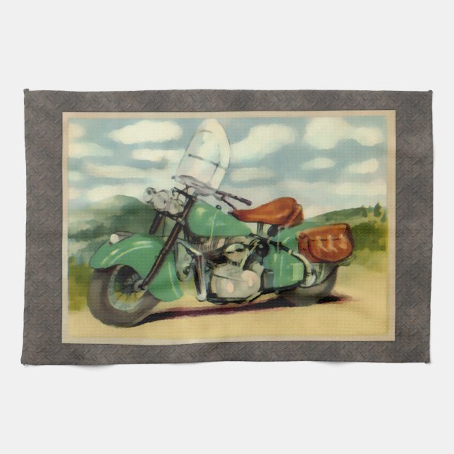Vattenfärgvintagemotorcykel Kökshandduk (Horisontell)