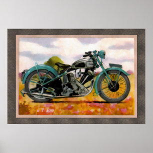 Vattenfärgvintagemotorcykel Poster
