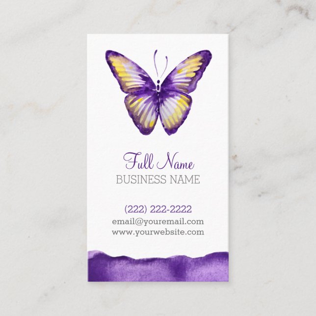 Vattenfärgvisitkortdesigner, violett fjäril visitkort (Framsida)