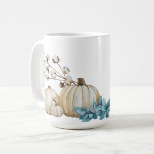 VATTENFÄRGVITFALL PUMPKINER & BLÅA BLOMMOR KAFFEMUGG