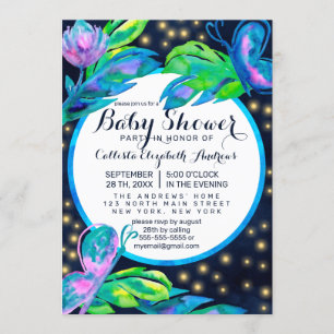 Vattenfjäril Blommigt Löv Watercolor Baby Shower Inbjudningar