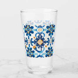 Vattenflaska av belagt glas med blå och brun kontr