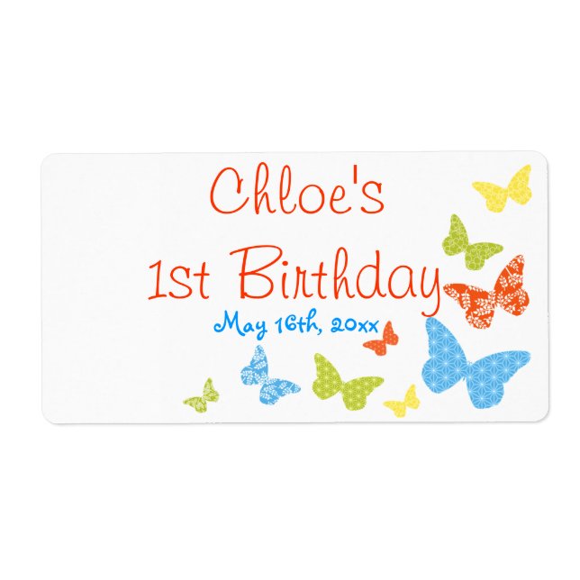Vattenflaska av fjäril Kisses Birthday-etiketter Fraktsedel (Framsidan)