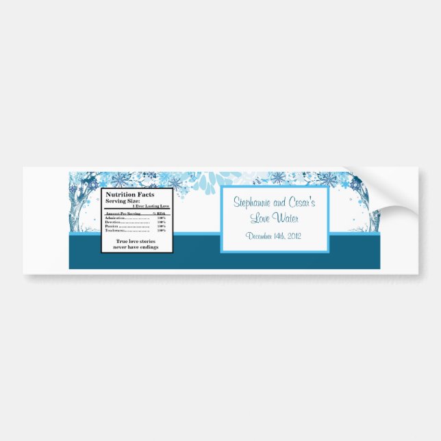 Vattenflaska Etikett Blue Träd / Snöflingor (Framsidan)