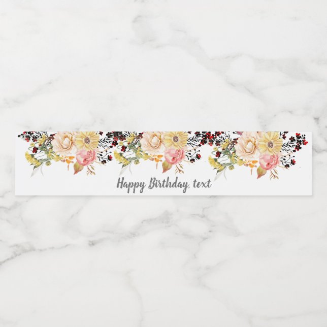 vattenflaska ETIKETT - boho-blommigt (Singel etikett)