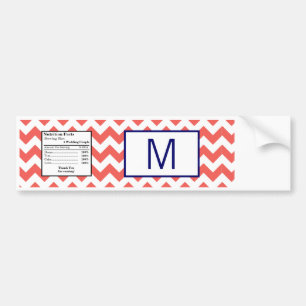 Vattenflaska-etikett Coral Navy Blue Chevron Namn Bildekal