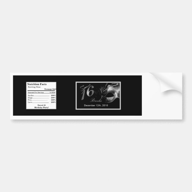 Vattenflaska-etikett Söt 16 Silver svart Bildekal (Framsidan)