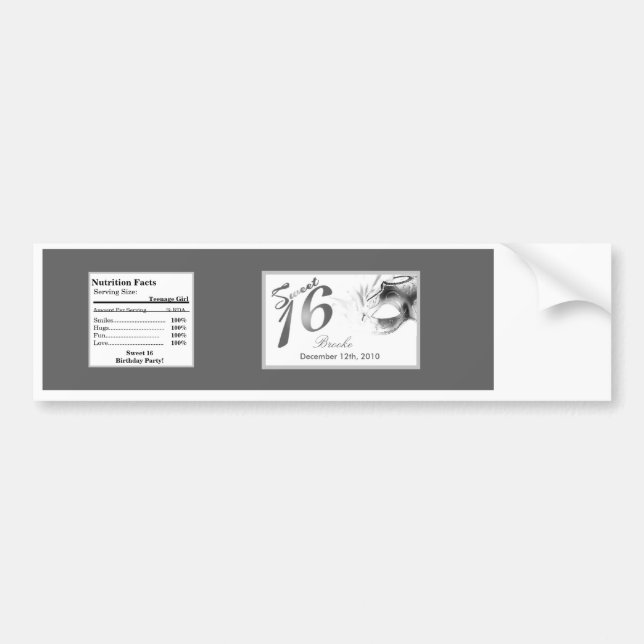 Vattenflaska Etikett Söt 16 Silver Vita Party (Framsidan)