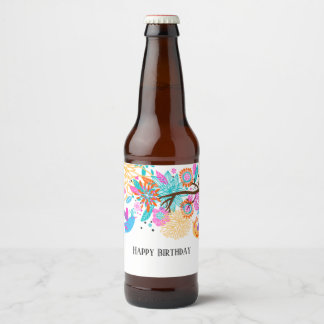 vattenflaska ETIKETT - söt fågel, rosa fågel