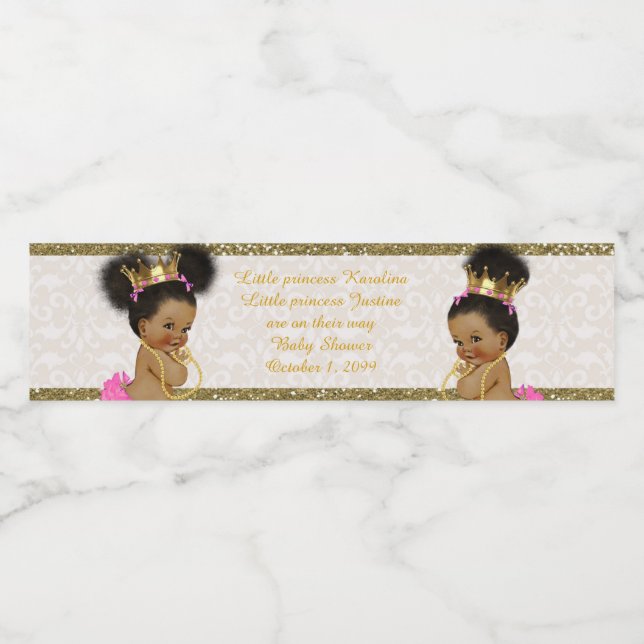 Vattenflaska Etikett twin-flicka afrikansk,vit,gul (Singel etikett)