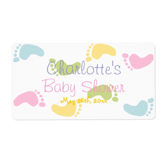 Vattenflaska för  av Baby Foot Print Baby Shower Fraktsedel (Framsidan)