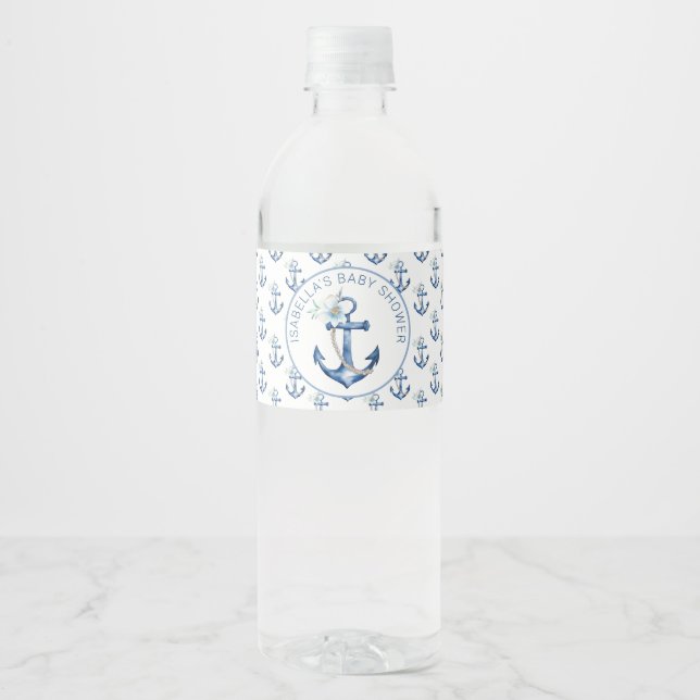 Vattenflaska för Blue Nautical Boy Shower | Vattenflaskor Etikett (Framsida)