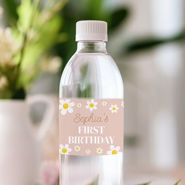 Vattenflaska för Boho Daisy Bloom Födelsedagsfest- Vattenflaskor Etikett (Skapare uppladdad)