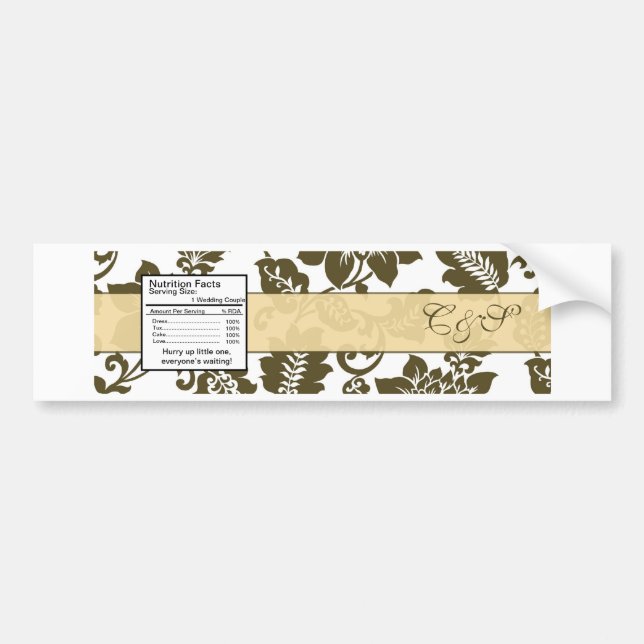 Vattenflaska för brun/Creme Blommigt Damask Bildekal (Framsidan)