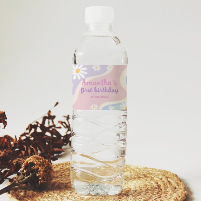 Vattenflaska för Groovy Daisy Födelsedagsfest- Vattenflaskor Etikett (Skapare uppladdad)