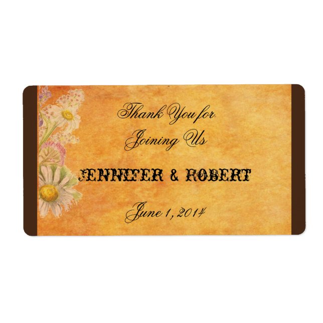 Vattenflaska för Rustik vattenfärgsfärg Daisy, eti Fraktsedel (Framsidan)