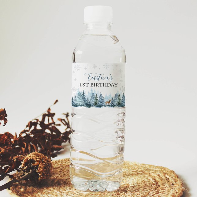 Vattenflaska för Winter Reindeer-Födelsedagsfest Vattenflaskor Etikett (Skapare uppladdad)