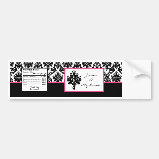Vattenflaska Label Black Shock rosa Damask Snöre P Bildekal (Framsidan)