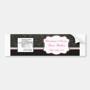 Vattenflaska Label Damask/Rand Rosa Krona Black Bildekal