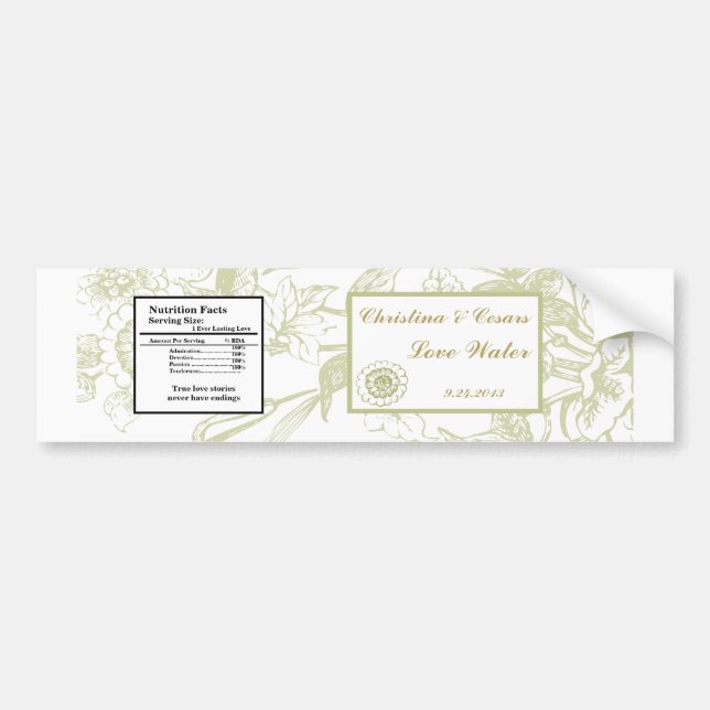 Vattenflaska Label Grönt Gerbera Daisy Flowers Lig Bildekal (Framsidan)