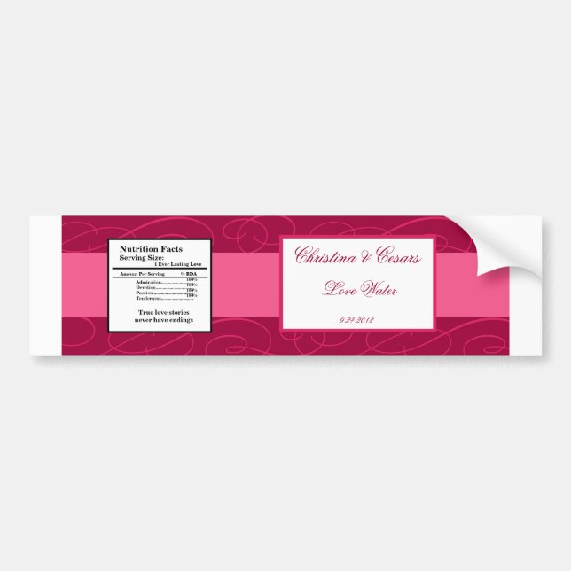 Vattenflaska Label Raspberry Rosa Loops/Swirls Blu Bildekal (Framsidan)