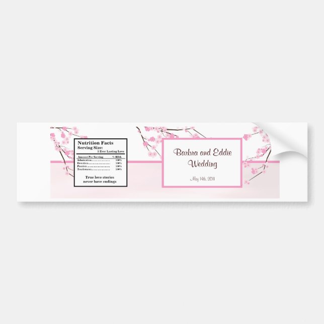 Vattenflaska Label Rosa Cherry Blommar Bildekal (Framsidan)