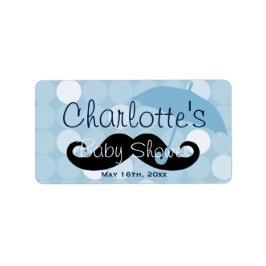 Vattenflaskan mod Blue Dot Mustache Baby Shower Fraktsedel