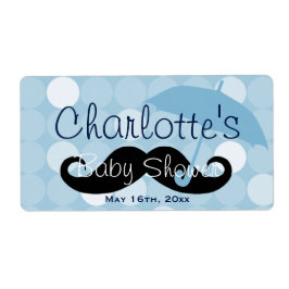 Vattenflaskan mod Blue Dot Mustache Baby Shower Fraktsedel
