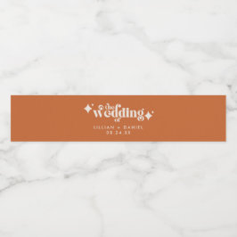 Vattenflaskan Modern Retro Orange och Cream Bröllo Vattenflaska Etikett