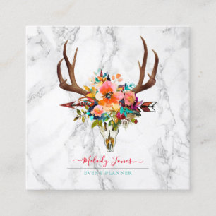 VATTENFLODER, BOHO SKULL+ARROW+MARBLE FYRKANTIGT VISITKORT