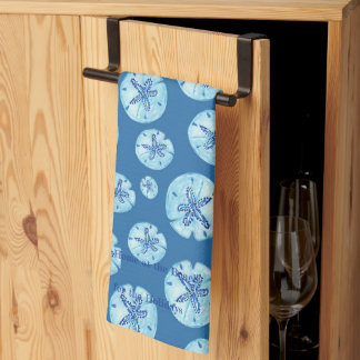 Vattenhaltig blå sand-dollar vattenfärgad anpassni kökshandduk