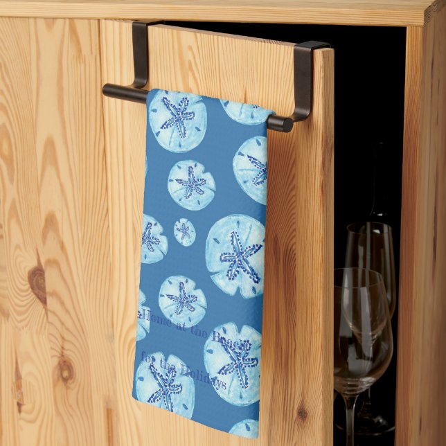 Vattenhaltig blå sand-dollar vattenfärgad anpassni kökshandduk (Thirds Fold)