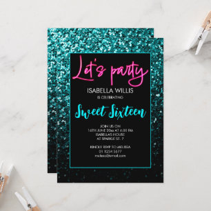 Vattenhaltig svart sparkles Söt 16 nylon party Inbjudningar