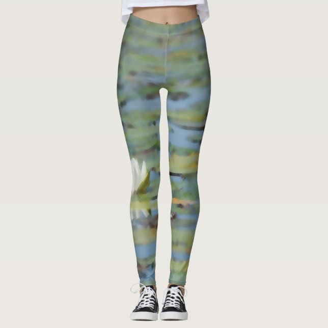Vattenhaltigt Sjö Blomvattenfärgsbalkar i Leggings (Framsida)