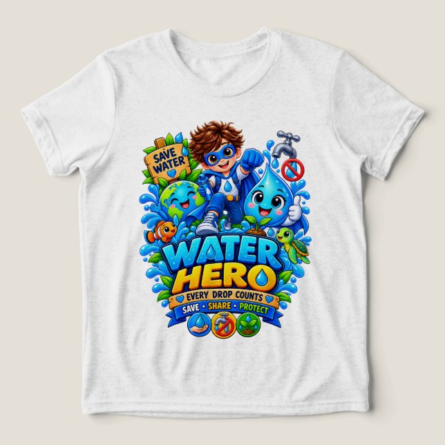 Vattenhjälte Spara Vatten Barn T-Shirt (Design Framsida)