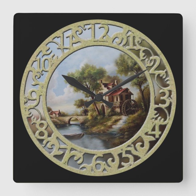 Vattenhjulstag vid Vatten Fyrkantig Klocka (Framsida)