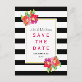 Vattenklor blommor & ränder bröllop Spara datumet Meddelande Vykort