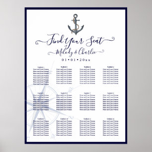 VATTENKOLOR ANCHOR NAVY NAUTICAL SEATCHART POSTER